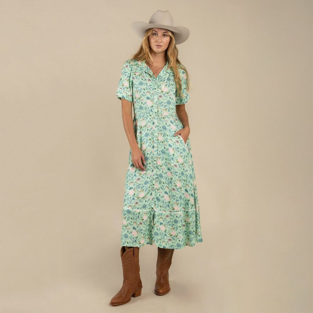 La Dahlia Dress - Mint Floral - Size Medium